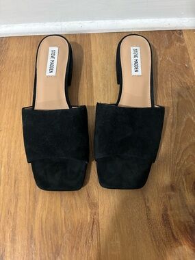 Steve Madden Black Suede Square-Toe Slide Sandals